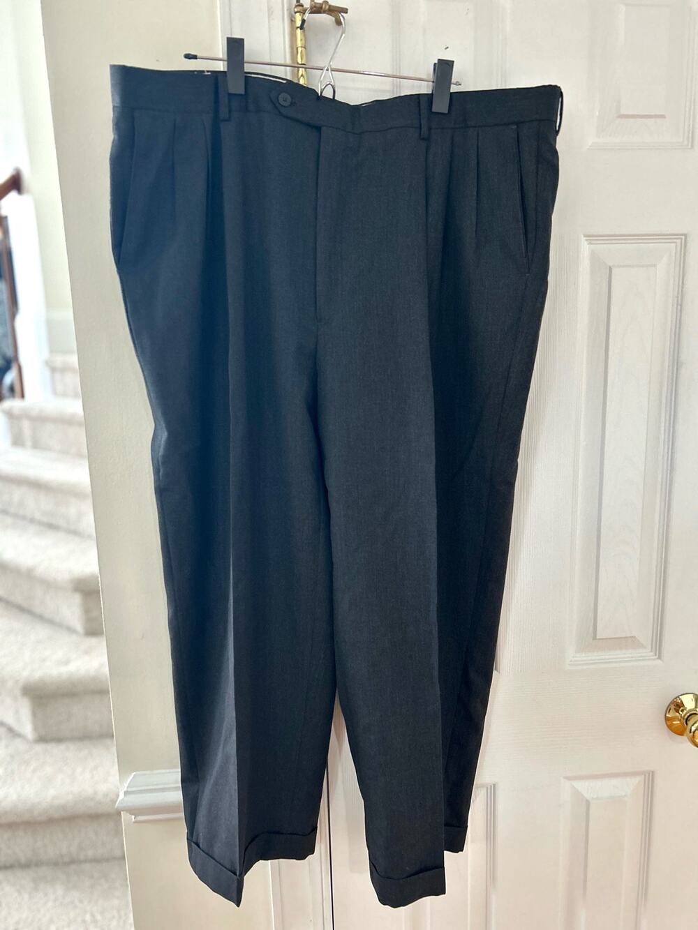 Vintage Monsieur Givenchy Charcoal Grey Pleated Cuffed Trousers 44/27